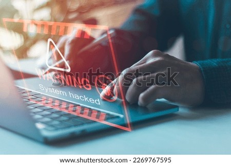 Malicious software, virus and cybercrime, System warning hacked alert, cyber attack on computer network, Cybersecurity vulnerability, data breach, illegal connection, compromised information concept