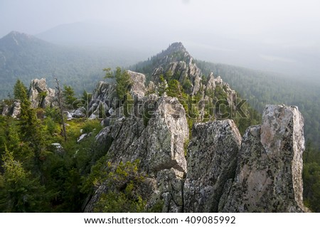 Malinovaya (Raspberry) Mount near Beloretsk, Bashkortostan, is one of the highest Ural Mountains in Russia. August 2013. The Ural Mountains stock image.