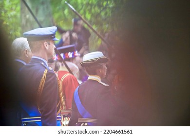 The Mall, London, UK - 19th Sep 2022: William, Prince Of Wales And Anne, The Princess Royal Walk Behind The Coffin Of Her Late Majesty Queen Elizabeth II In The Funeral Procession To Wellington Arch