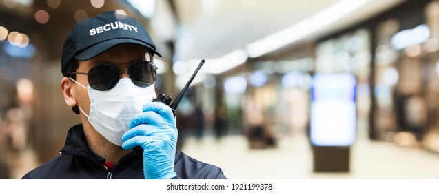 Mall Or Retail Store Security Guard Officer In Face Mask