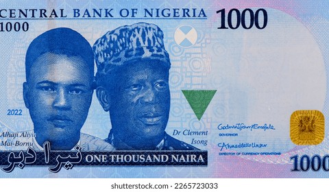 Mallam Alijy Mai-Bornu and Dr. Clement Nyong Isong, Portrait from Nigeria 1000 Naira 2022 Banknotes. 