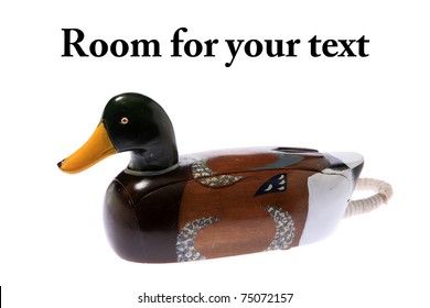 Mallard duck decoy Telephone, isolated on white with room for your text