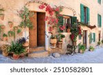 Mallorca (Majorca) island- traditional village Valldemossa with charming floral street decoration. Popular tourist attraction. Spain, Balearic islands