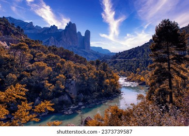 Mallos de Riglos rocks, Huesca province, Aragon, Spain.