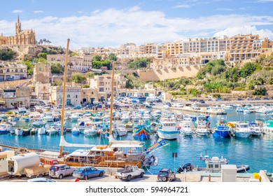 MALTA - 20 SEPTEMBER, 2016: Amazing View Of Seaport Mgarr And Its Harbour On Gozo Island, Malta, Horizontal View