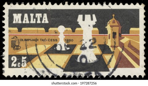 MALTA - CIRCA 1980: A Stamp Printed In Malta, Shows Malta Chess Olympiad 1980, Circa 1980 