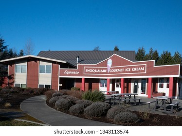 Malty, WA / USA - March 9, 2019 - Snoqualmie Ice Cream, A Certified B Corporation, Serves Up Its Locally Made Flavors At The Scoop Shop During The Summer Months.