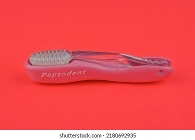 Maluku, Indonesia - July 20, 2022: Pepsodent Folding Toothbrush