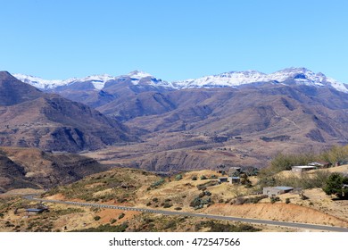 Maluti Mountain Peaks Covered With Snow , Lesotho , Africa