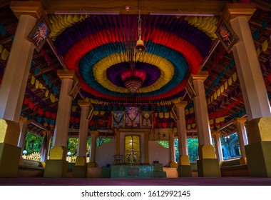 Malvan, India - December 21, 2019 : Beautifully decorated interiors of Shri Datta temple in Konkan, Maharashtra, India