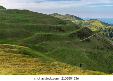 Malvern Worcestershire,England-June 01 2021:Visitors to this popular beauty spot,enjoy exercising and taking in the beautiful views from the various hilltops, around the 8 mile long range of hills.