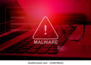 Malware attack virus alert , malicious software infection , cyber security awareness 