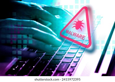 Malware attack virus alert , malicious software infection , cyber security awareness training to protect business information from threat attacks