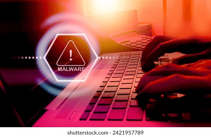 Malware attack virus alert , malicious software infection , cyber security awareness training to protect business information from threat attacks