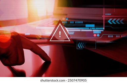 Malware attack virus alert , malicious software infection , cyber security awareness training to protect business information from threat attacks 