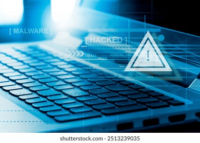 Malware attack virus alert , malicious software infection , cyber security awareness training to protect business information from threat attacks