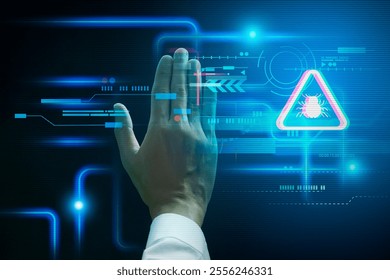Malware attack virus alert , malicious software infection , cyber security awareness training to protect business information from threat attacks 