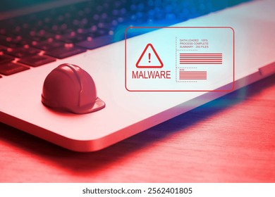 Malware attack virus alert , malicious software infection , cyber security awareness training to protect business information from threat attacks 