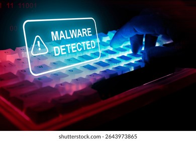 Malware attack virus alert , malicious software infection , cyber security awareness training to protect business information from threat attacks 