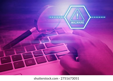 Malware attack virus alert , malicious software infection , cyber security awareness training to protect business information from threat attacks