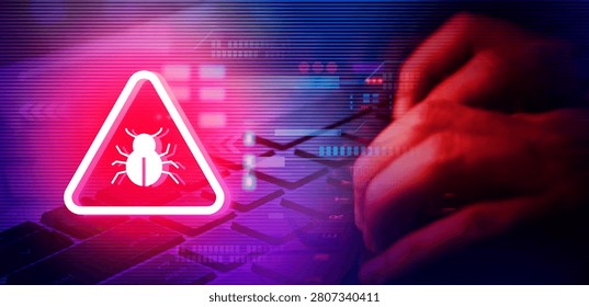 Malware attack virus alert , malicious software infection , cyber security awareness training to protect business information from threat attacks