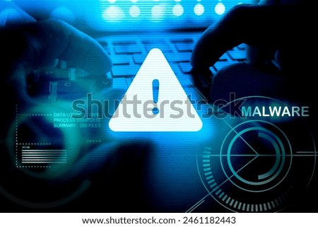 Malware attack virus alert , malicious software infection , cyber security awareness training to protect business information from threat attacks