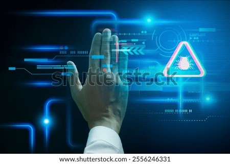 Malware attack virus alert , malicious software infection , cyber security awareness training to protect business information from threat attacks 