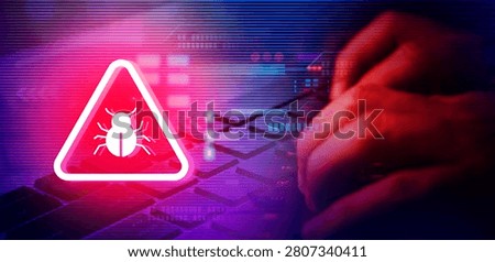 Malware attack virus alert , malicious software infection , cyber security awareness training to protect business information from threat attacks