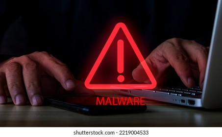 malware concept Cyber ​​crimes and prevention methods, smartphones showing malware and virus screens, hacking passwords and personal data.