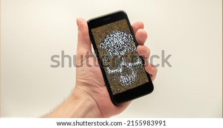 Malware flashing on mobile phone close up