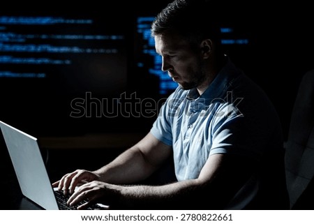 Malware hacker develops malicious software. Malware hacker infects computer network. Malware hacker bypasses security system. Malware hacker spreads digital threat.