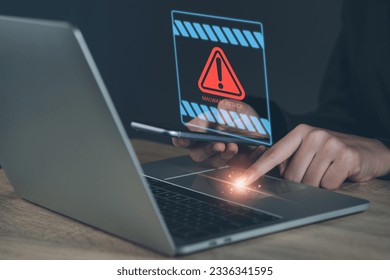 Malware virus computer notification attack threat concept. System alert horizontal from Cybercriminals, Hackers, Viruses, Worms, Trojans, Ransomware, Spyware, Adware, Threat warning while using.