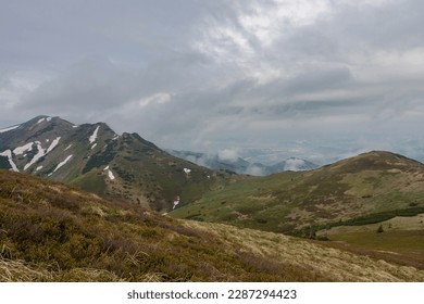 Maly Krivan,  mountain in Mala Fatra, Slovakia, view from mountain Pekelnik, in spring cloudy day