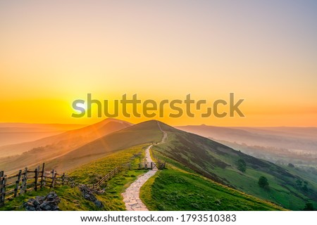 Mam Tor mountain at sunrise in Peak District. United Kingdom
