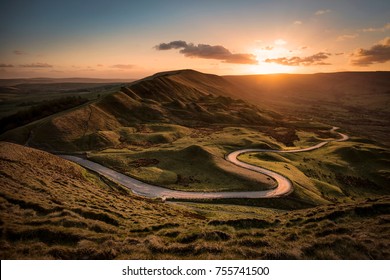 Mam Tor Winding Road Sunset In The Peak District