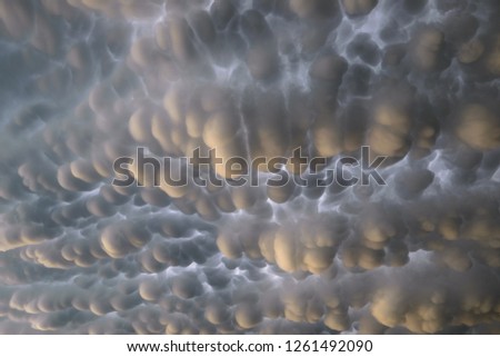 Mammatus clouds below the anvil of a Great Plains thunderstorm