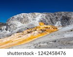 Mammoth Hot Springs is a large complex of hot springs on a hill of travertine in Yellowstone National Park. Wyoming, USA.