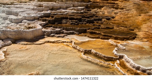 Mammoth Hot Springs In Yellowstone National Park. Springs Are Heated Up By Magma Chamber Below.