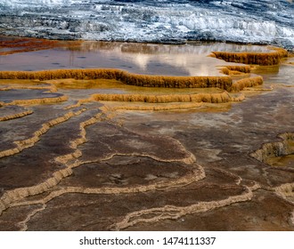 Mammoth Hot Springs In Yellowstone National Park. Springs Are Heated Up By Magma Chamber Below.