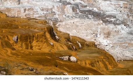 Mammoth Hot Springs In Yellowstone National Park. Springs Are Heated Up By Magma Chamber Below.