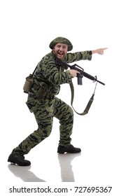 Man Actor In The Form Of An American Fur Seal Posing On A White Background. Special Forces In Vietnam, 1970's.