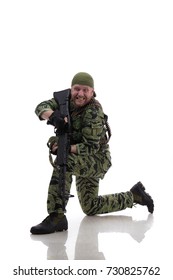 Man Actor In The Form Of An American Fur Seal Posing On A White Background. Special Forces In Vietnam, 1970's.