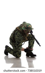 Man Actor In The Form Of An American Fur Seal Posing On A White Background. Special Forces In Vietnam, 1970's.