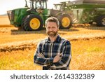Man agronomist farmer. Crop protection. Agriculture farm. Farm man at wheat field. Crop harvest and farming. Farmer in field. Hispanic man farmer check agriculture field harvest. Experienced farmer
