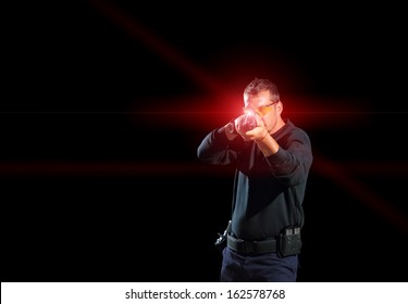 Man Aiming Assault Rifle Laser Sight