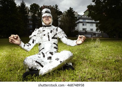 Man In Aluminium Foil Afraid Of Eavesdropping