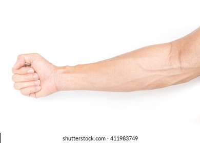 Man Arm With Blood Veins On White Background 
