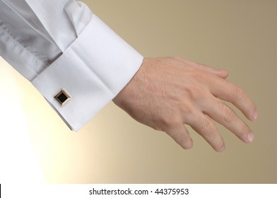 Man Arm With Shirt At The Beige With Cuff Link