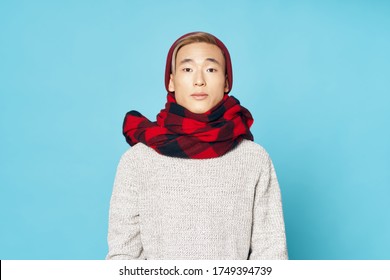 A Man Of Asian Appearance Fashion Lifestyle Checkered Cool Scarf