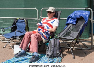 Man Asleep In His Deckchair Waiting In The Mall For The Queen's Platinum Jubilee Celebrations. London - 4th June 2022